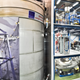 The three-story XENON experiment and its service building (see humans for scale at bottom right).